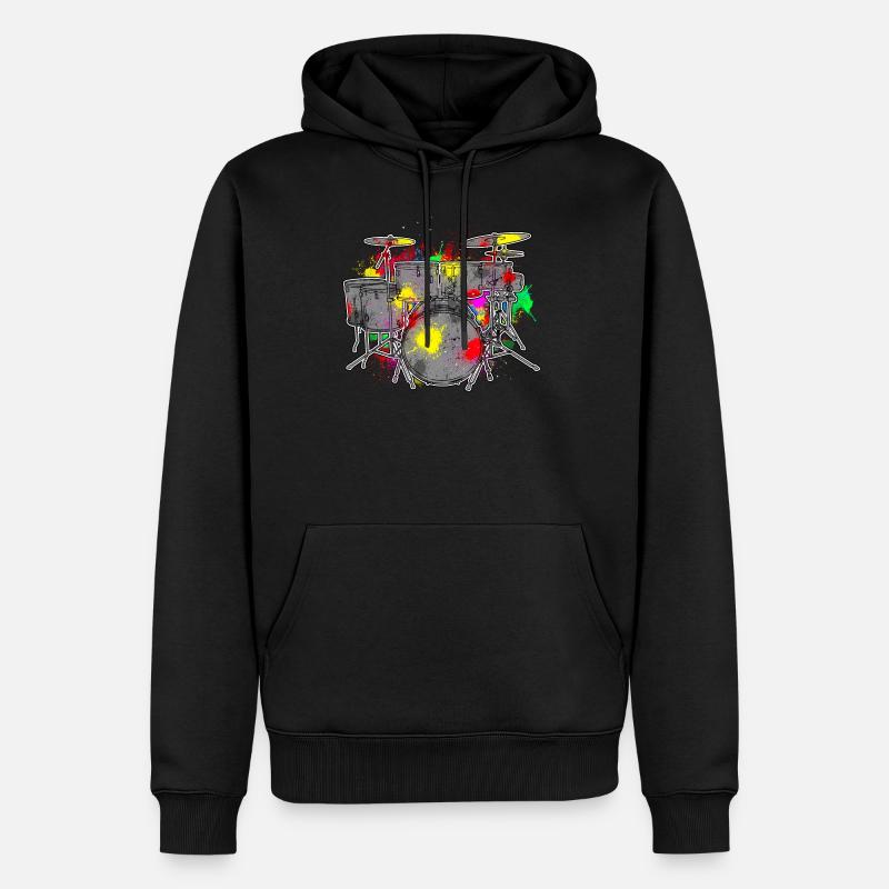 Batteries en couleurs pour batteurs et batteurs - Sweat à capuche Premium bio Homme - noir