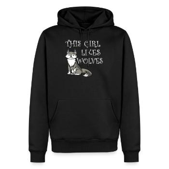 Girl Likes Wolves Funny Saying Wolf Wildlife - Men’s Premium Organic Hoodie - black - Front - Nico (187cm)