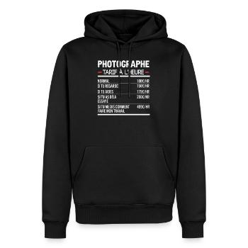 Photographe Idée Cadeau Humour - Sweat à capuche Premium bio Homme - noir - Devant - Nico (187cm)