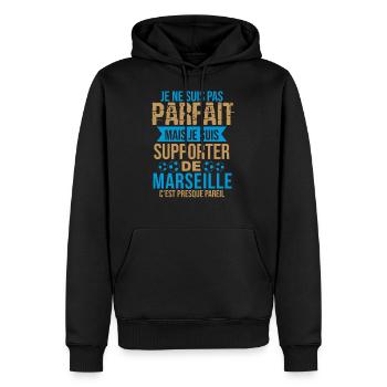 Cadeau Supporter Marseille Foot Marseillais Humour - Sweat à capuche Premium bio Homme - noir - Devant - Nico (187cm)