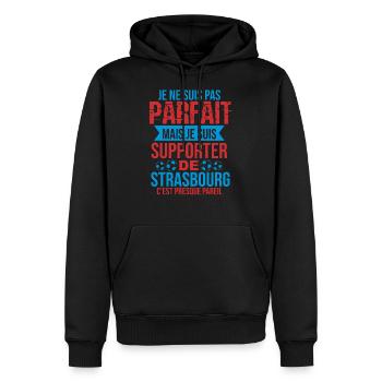 Cadeau Supporter Strasbourg Foot Strasbourgeois - Sweat à capuche Premium bio Homme - noir - Devant - Nico (187cm)