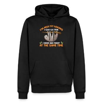 Faultier Lustiger Spruch - Männer Premium Bio Hoodie - Schwarz - Vorne - Nico (187cm)