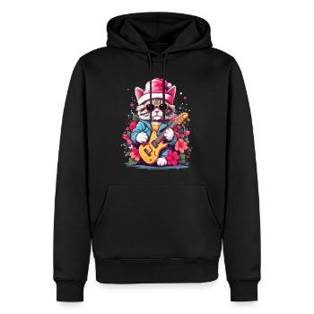 Süße Katze mit Gitarre - Männer Premium Bio Hoodie - Schwarz - Vorne - Nico (187cm)