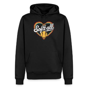 Herz Softball - Männer Premium Bio Hoodie - Schwarz - Vorne - Nico (187cm)