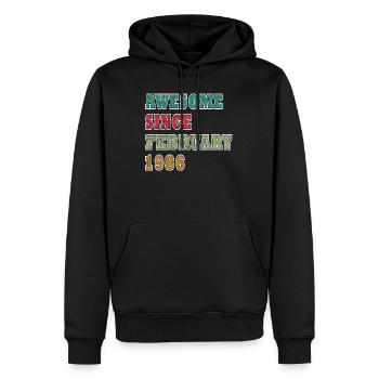 Légende de l’anniversaire de février 1986 - Sweat à capuche Premium bio Homme - noir - Devant - Nico (187cm)