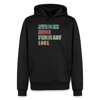 Février 1981 Jubilé 1981 Légendes Février - Sweat à capuche Premium bio Homme - noir - Devant - Nico (187cm)