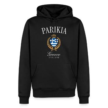 Parikia Griechenland Wappen Krone – Reise Souvenir - Männer Premium Bio Hoodie - Schwarz - Vorne - Nico (187cm)