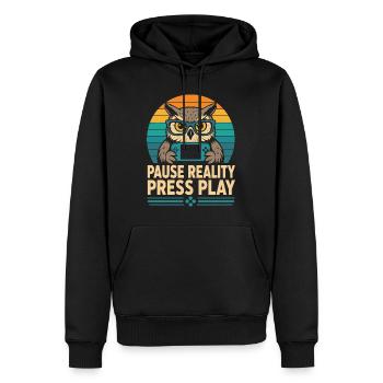 Break Reality Press Play Gamer Owl - Sweat à capuche Premium bio Homme - noir - Devant - Nico (187cm)