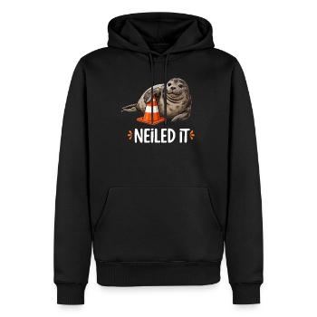 Neiled It Seal Traffic Cone Construction Site Humor - Men’s Premium Organic Hoodie - black - Front - Nico (187cm)