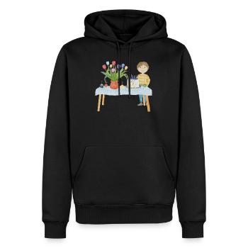 Geburtstagstisch - Männer Premium Bio Hoodie - Schwarz - Vorne - Nico (187cm)