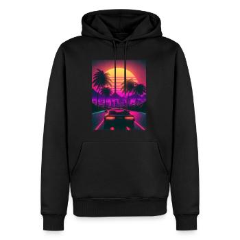 Synthesizer Synthwave Retrowave Skyline Car - Männer Premium Bio Hoodie - Schwarz - Vorne - Nico (187cm)