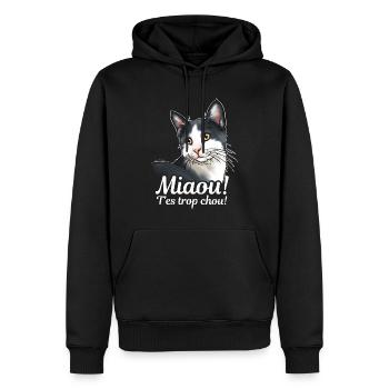 Chat noir et blanc Miaou - Sweat à capuche Premium bio Homme - noir - Devant - Nico (187cm)