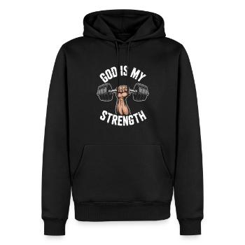 Dieu est ma force ! Croire en Jésus chrétien - Sweat à capuche Premium bio Homme - noir - Devant - Nico (187cm)