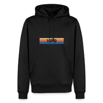 Année 1989 - Sweat à capuche Premium bio Homme - noir - Devant - Nico (187cm)