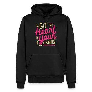 J'ai le coeur dans les mains t-shirt ✅ - Sweat à capuche Premium bio Homme - noir - Devant - Nico (187cm)