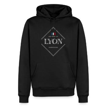 Lyon - Männer Premium Bio Hoodie - Schwarz - Vorne - Nico (187cm)