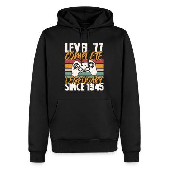 Niveau 77 Complet Vintage Anniversaire 77 Ans - Sweat à capuche Premium bio Homme - noir - Devant - Nico (187cm)
