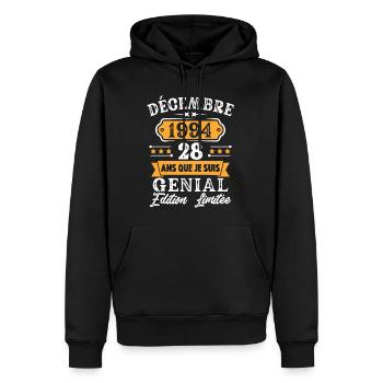 Cadeau D'anniversaire 28 Ans Décembre 1994 Rétro - Sweat à capuche Premium bio Homme - noir - Devant - Nico (187cm)