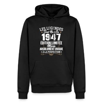 Cadeau d'anniversaire légendes sont nées en 1947 - Sweat à capuche Premium bio Homme - noir - Devant - Nico (187cm)