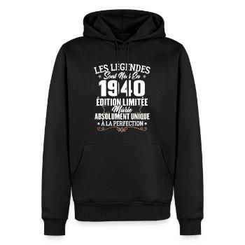 Cadeau d'anniversaire légendes sont nées en 1940 - Sweat à capuche Premium bio Homme - noir - Devant - Nico (187cm)