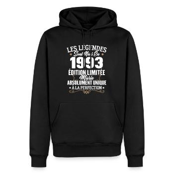 Cadeau d'anniversaire légendes sont nées en 1993 - Sweat à capuche Premium bio Homme - noir - Devant - Nico (187cm)