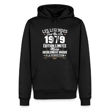 Cadeau d'anniversaire légendes sont nées en 1979 - Sweat à capuche Premium bio Homme - noir - Devant - Nico (187cm)