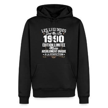 Cadeau d'anniversaire légendes sont nées en 1990 - Sweat à capuche Premium bio Homme - noir - Devant - Nico (187cm)