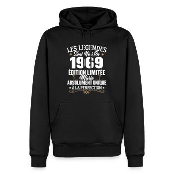 Cadeau d'anniversaire légendes sont nées en 1969 - Sweat à capuche Premium bio Homme - noir - Devant - Nico (187cm)