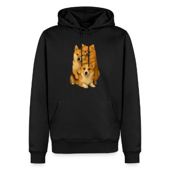 Corgi Shiba Poméranien - Sweat à capuche Premium bio Homme - noir - Devant - Nico (187cm)