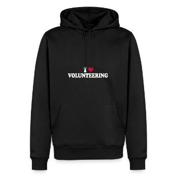 Bénévolat Engagement social J’aime le bénévolat - Sweat à capuche Premium bio Homme - noir - Devant - Nico (187cm)