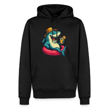 Summer Chill Shark with Drink - Men’s Premium Organic Hoodie - black - Front - Nico (187cm)