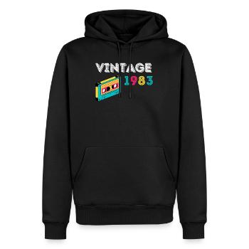 Vintage 1983 cassette 39 years old 1983 - Men’s Premium Organic Hoodie - black - Front - Nico (187cm)