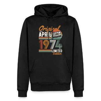 Original depuis avril 1974 - Sweat à capuche Premium bio Homme - noir - Devant - Nico (187cm)