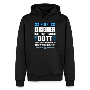 Ich bin Dreher und nicht Gott - Männer Premium Bio Hoodie - Schwarz - Vorne - Nico (187cm)