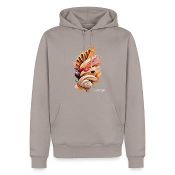 Watercolor Surreal Cafeteria - Men’s Premium Organic Hoodie - taupe - Front - Nico (187cm)
