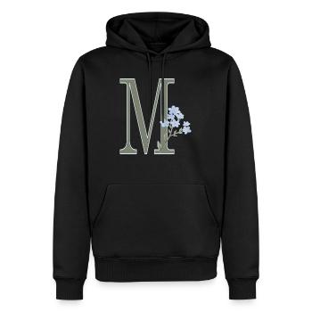 M mit blauen Blüten - Männer Premium Bio Hoodie - Schwarz - Vorne - Nico (187cm)