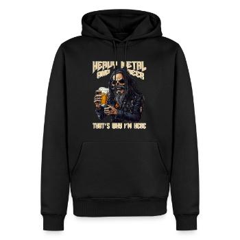 Le heavy metal et la bière, c’est pourquoi je suis ici - Sweat à capuche Premium bio Homme - noir - Devant - Nico (187cm)