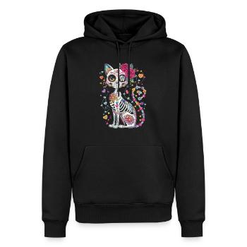 Chat Crâne de Sucre – Día de los Muertos - Sweat à capuche Premium bio Homme - noir - Devant - Nico (187cm)