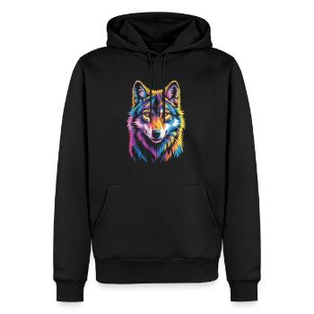 Bunter Wolf – wild und frei - Männer Premium Bio Hoodie - Schwarz - Vorne - Nico (187cm)