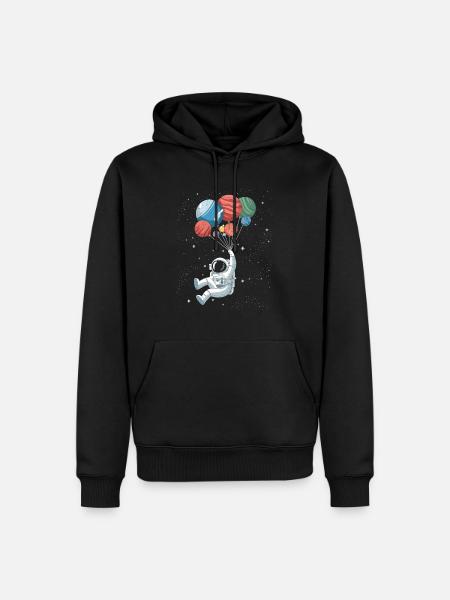 Astronaut with planetary balloons - Men’s Premium Organic Hoodie - black