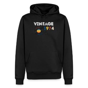 Record vintage 48 ans 1974 anniversaire - Sweat à capuche Premium bio Homme - noir - Devant - Nico (187cm)