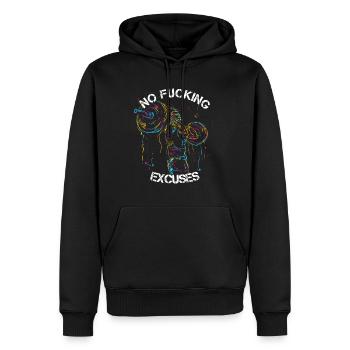 NO FUCKING EXCUSES Gym Trainig Bodybuilding - Männer Premium Bio Hoodie - Schwarz - Vorne - Nico (187cm)