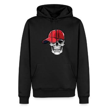 Crâne avec casquette - Sweat à capuche Premium bio Homme - noir - Devant - Nico (187cm)