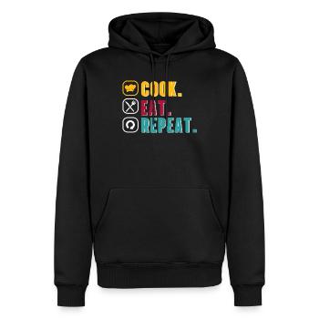 Koch Hobbykoch Köchin Cook Eat Repeat Geschenkidee - Männer Premium Bio Hoodie - Schwarz - Vorne - Nico (187cm)