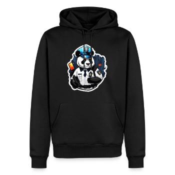 Panda / Tier / Zoo / Bambus / Wild / Kindlich - Männer Premium Bio Hoodie - Schwarz - Vorne - Nico (187cm)