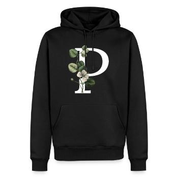lettre p botanique vert - Sweat à capuche Premium bio Homme - noir - Devant - Nico (187cm)