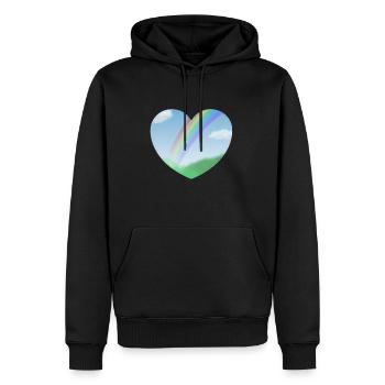 Sommer Landschaft mit Regenbogen in Herzform - Männer Premium Bio Hoodie - Schwarz - Vorne - Nico (187cm)