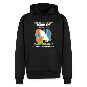 Humour Martinique Citation Martiniquais - Sweat à capuche Premium bio Homme - noir - Devant - Nico (187cm)