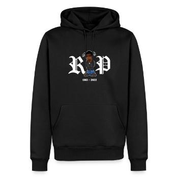 Cool R.I.P Comic Style Rapper 1963 bis 2022 - Männer Premium Bio Hoodie - Schwarz - Vorne - Nico (187cm)