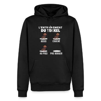 L'entrainement du Teckel Humour Chien De Race - Sweat à capuche Premium bio Homme - noir - Devant - Nico (187cm)